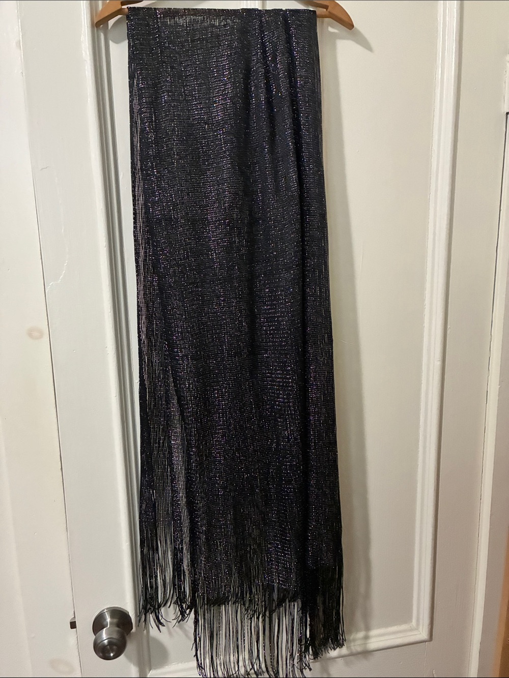 Delicate Black & Silver Threads Headwrap Scarf Fringe
